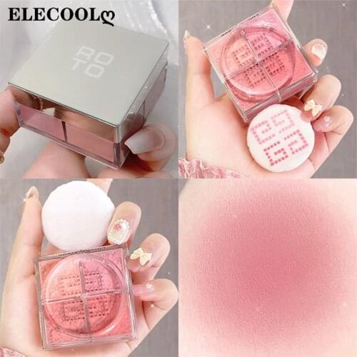 ELECOOL Face Blush Power Makeup Blush Palette Cheek Contour Blush Cosmetic Blusher Four Square Grid Blus Makeup Rouge Tint Blush