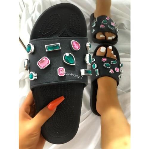 Fashion Wear Sandals Ladies Colorful Diamond Dollar Shoes Female Outdoor Slippers Girls Rhinestone Flip Flops Bling Bling