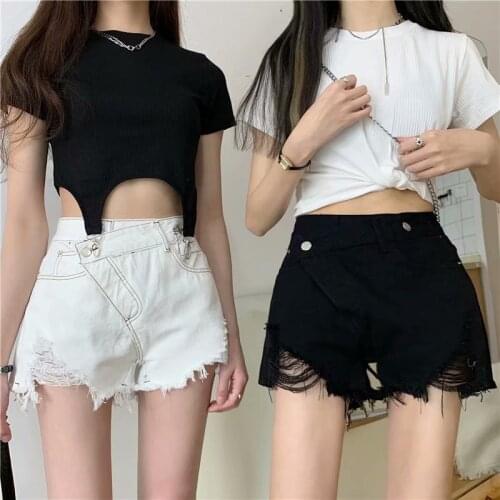2021 Summer Womens Shorts Korean Fashion Streetwear Ripped Shorts Women Casual Women Clothing High Waist joggers Shorts Women