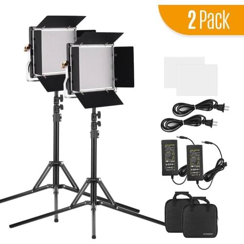 Andoer 2pcs Portable Video Light Panel Fill-in Lamp Adjustable Brightness 3200-5600K Color Temperature CRI95+ with Light Stand
