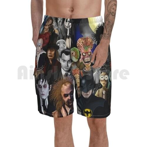 Tim Burton Classics Beach Shorts Men Beach Pants Swimwear Gothic Horror Cinema Films Gothic Art Halloween