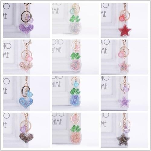 Creative Acrylic Heart Shaped Five-pointed Star Pineapple Keychain Pendant Transparent Sequin Fruit Keychain Fruit Car Keychain
