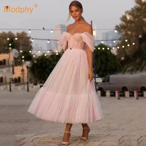 Pink Evening Party Midi Dress Design Tube Top Polka Dot Lace Off-Shoulder Short-Sleeved Long Dresses 2021 Summer New