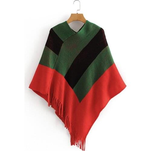 Knitted Ladies Sweater with Tassel Striped Sweater Pullover Jumper Women Winter Knitwear Wrap Vintage Sweaters for Women