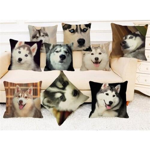 XUNYU Lovely Pet Dog Throw Pillow Case Husky Sofa Bed Cushion Cover Home Decor 45cm * 45cm Throw Pillowcase A0061