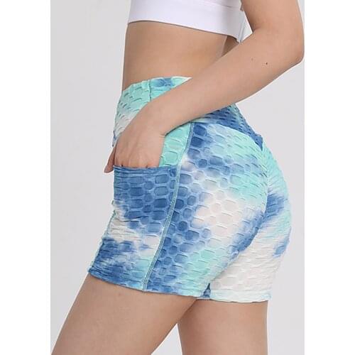 Women High Waist Tie-Dye Bike Short Compression Pocket Workout Running Fitness Leggings Gym Yoga Shorts Pants шорты женский E2