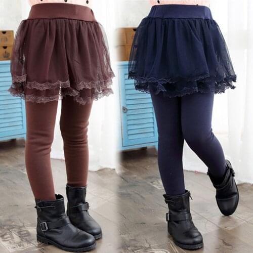 Winter Kids Culottes Children Clothing Girls Skirt-pants Cake Skirt Legging Plus Velvet Pant Thickening Trousers Boot Cut
