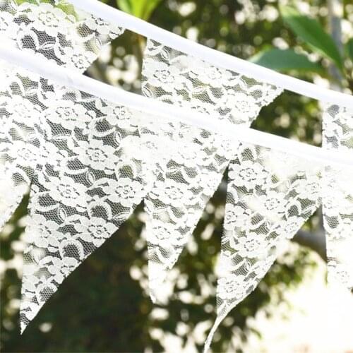 12 Flags 2.9M Lace Flags Banner White Hollow Pennant For Wedding Valentines Day Hanging Decoration Suppliers 18*20.5CM