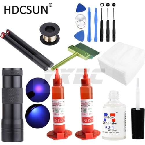 16 in1 LOCA tp-2500 UV Glue 5ml + UV curing light+Uv Glue Remover +Cutting Wire+clothes + clean tool For LCD Touch Screen Repair
