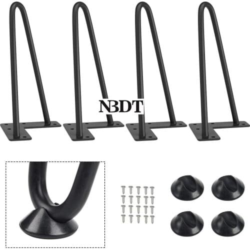 4Pcs/Lot Hairpin Coffee Laptop Table Bar Cabinet Leg Feet Black Wire With Protection Pad U Shaped