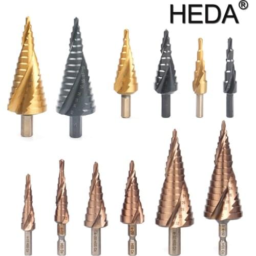 5/9/15steps 4-32mm High Speed Steel Spiral Grooved Metal Conical Drill Bit HSS Step Cone Cutter Tools Titanium Coated Metal Bit