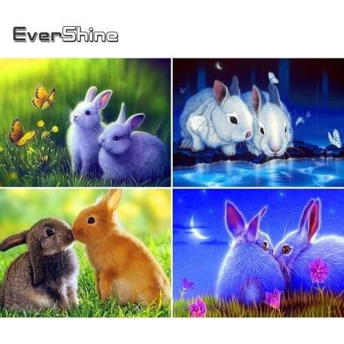 Evershine DIY Diamond Painting Full Square Rabbits Cross Stitch Diamond Embroidery Sale Animals Rhinestones Pictures Beadwork