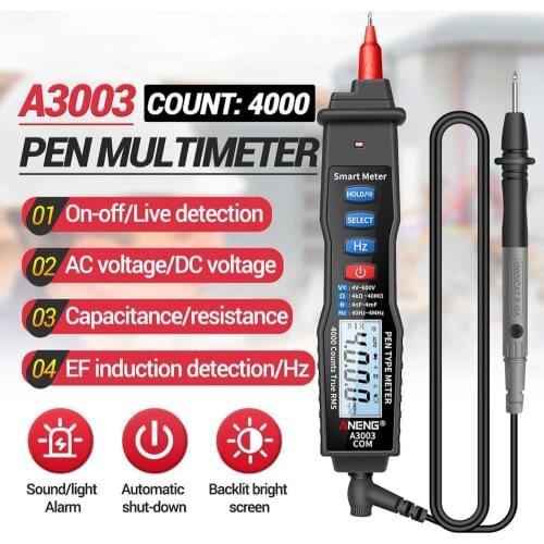 A3003 Digital Multimeter Pen Type Meter 4000 Counts with Non Contact AC/DC Voltage Resistance Capacitance Hz Tester Tool