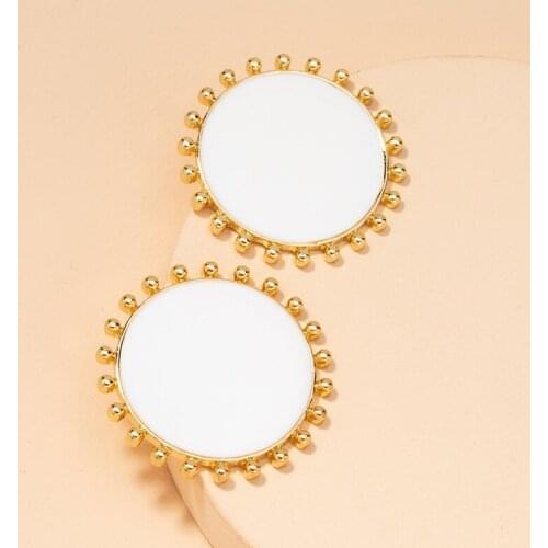 GSOLD Trendy Geometric White Enamel Sun Shaped Stud Earring Simple Big Round Alloy Earring Women Vinatge Temperament Jewelry