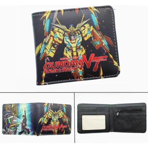 Anime Gundam PU Student Wallet Photo Card Holder Layers Coin Pocket Bifold Leather Boys Girls Student Short Cartoon Purses