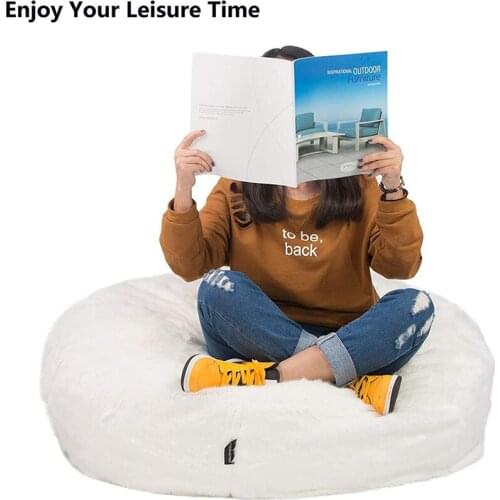 3FT Bean Bag Chair White Luxurious Furry Faux Fur Cover Soft Self-Inflated Beanbag Sofa Lounger for Adults Kids, Sponge Filling