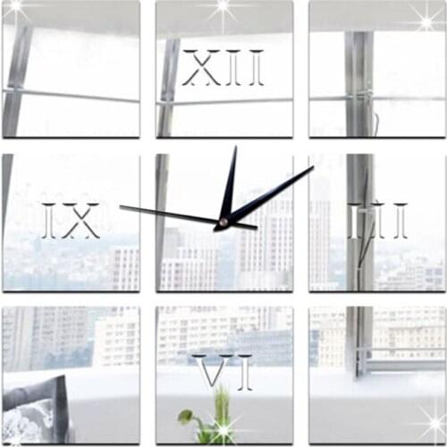 Square combination mirror Wall Clock 3D mirror wall clock