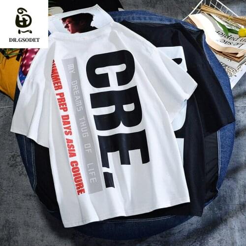 GSODET Summer T-Shirt Couple Cotton Oversize Hip-Hop Letters Simple Half-Sleeved Casual Loose O-Neck Mens and Womens Tops