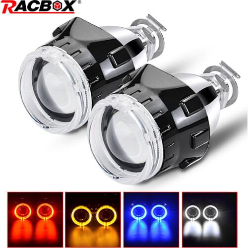 Headlight Lenes Black Shroud 2.5 Inch Universal Bi Xenon HID Projector Lens with White Red Blue Angel Eyes Ring For H4 H7 Car