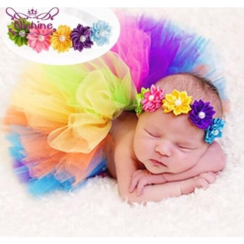Fashion Toddler Baby Girls Rainbow Headband Newborn Infant Ribbon Flower Hairband Princess Headwear Accessories Birthday Gifts