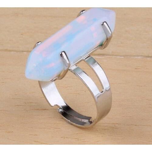 Trendy-beads Popular Silver Plated Resizable Hexagon Column Opalite Opal Ring For Anniversary Jewelry