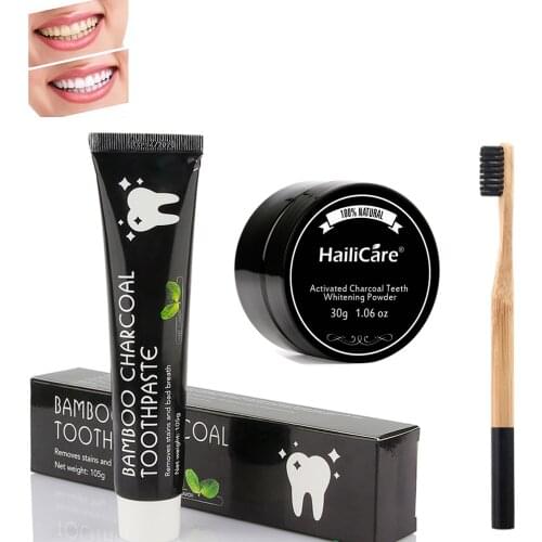 Teeth Whitening Set Bamboo Charcoal Toothpaste Strong Formula Whitening Tooth Powder Toothbrush Oral Hygiene Cleaning DentalCare