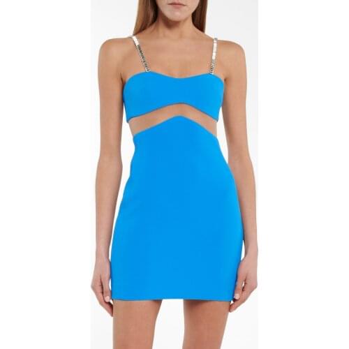 New Women Summer Ladies Sexy Sleeveless Blue Red Diamonds Mini Bodycon Bandage Dress 2021 Elegant Evening Party Club Dress