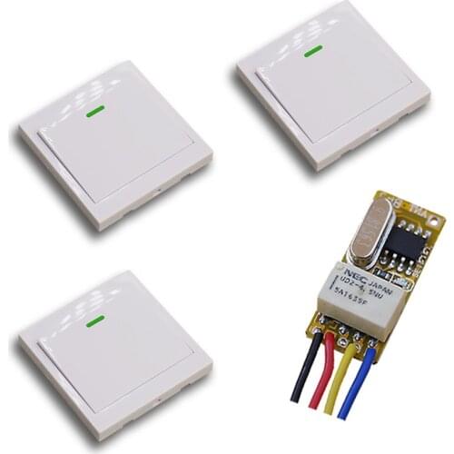 New Design DC3.5V 5V 6V12V 1CH Wireless Remote Control Switch System Receiver& White Wall Panel Sticky Remote 315/433mhz