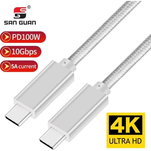 PD 100W Type C QC 4.0 Cable USB3.1 C to C Kabel 2m USB C 5A for Macbook Pro HP Dell USB-IF certified Audio Video Cable 4K