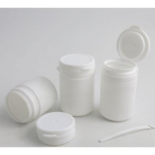 Top Quality 100/lot 50ml 70ml HDPE Solid white pill bottle hard w/tearing cap plastic medical grade hinge Top Medical Bottle