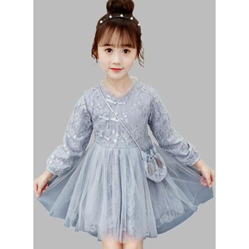 Dress Girl Lace Flower Girls Party Dress Fashion Mesh Kids Dresses With wallet Fall Chinese Style Girls Winter Dress New Year