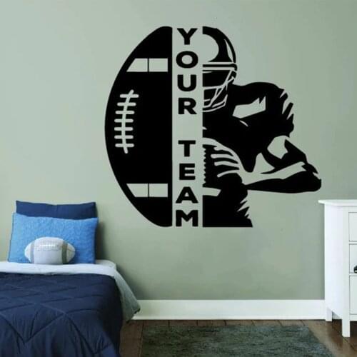 Half Football Player With Your Or Team Name Decal Personalized Name Wall Vinyl Sticker, Sports Decoration For Boy Birthday E941