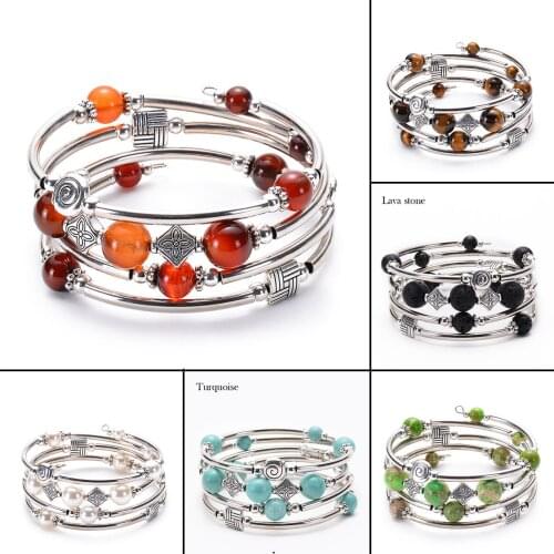 Natural Turquoise Winding Bracelet Fashion Volcanic Stone Blue Stone Multi-layer Ladies Bracelet Natural Stone Bracelet