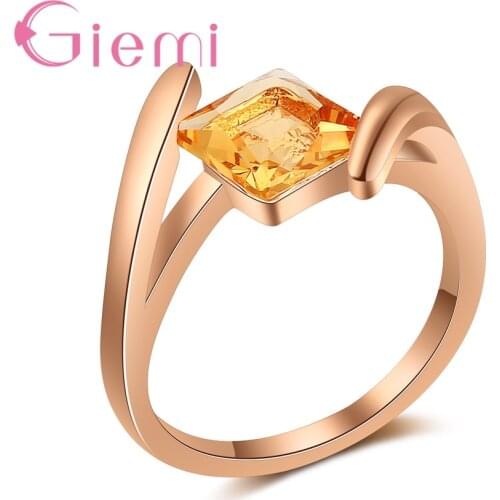 Simple Stylish Geometric Rhombus Zircon Rose Gold Ring Marriage Engagement Premium Commitment Accessories Gift Lady Wife