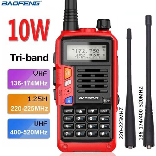 2021 BaoFeng UV-S9 Plus Tri-Band 10W 2Pcs Antenna 136-174Mhz/220-225Mhz/400-520Mhz 10km Long Range Portable Walkie Talkie