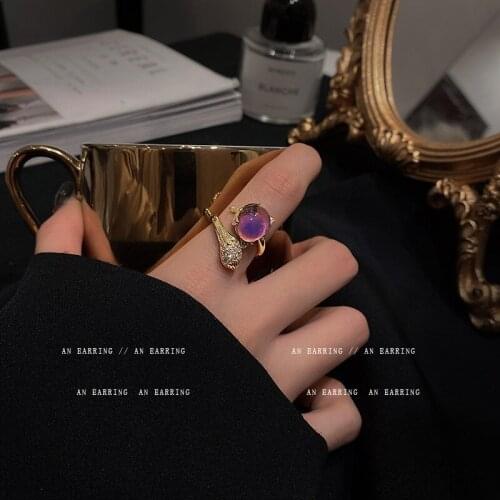 Temperature Control Discoloration Changing Color Fox Ring Female Light Luxury Adjustable Open Index Finger Rings for Women