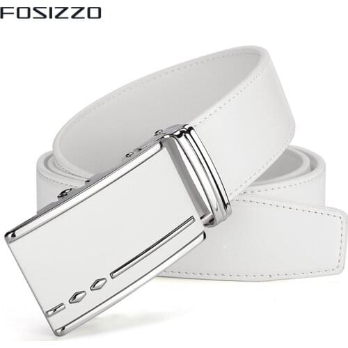 FOSIZZO 35mm Cowhide Genuine Leather Belt For Men High Quality Male Brand Ratchet Automatic Luxury belts White ZD110