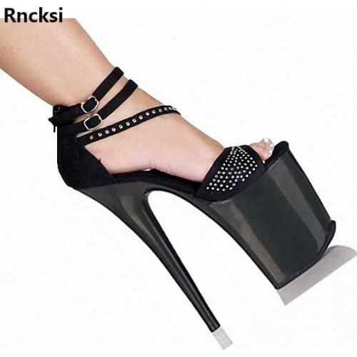 Rncksi New Womens Shoes Sexy Pole Dancing Shoes 20 CM High Heels Shoes Black Heels Sandals Model Dance Shoes