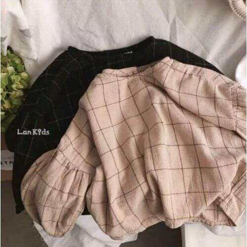 2021 new girls boys plaid shirt fashion autumn cotton linen kids top 2-7 years YU823