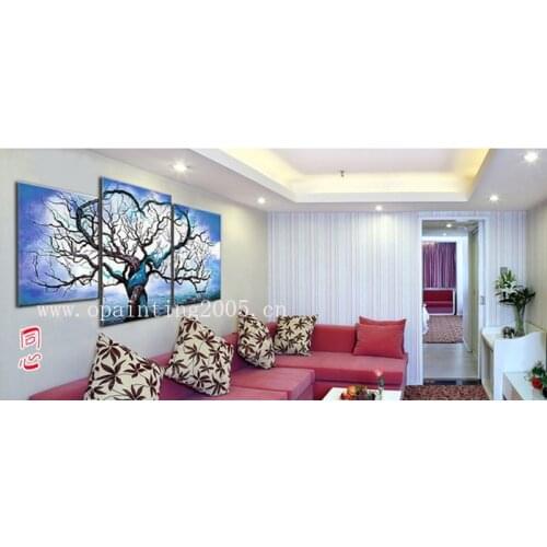 Handmade 3 Pcs Tree Picture On Canvas Blue Oil Painting For Living Room Wall Art Free Shipping Pictures Abstract Heart Landscape