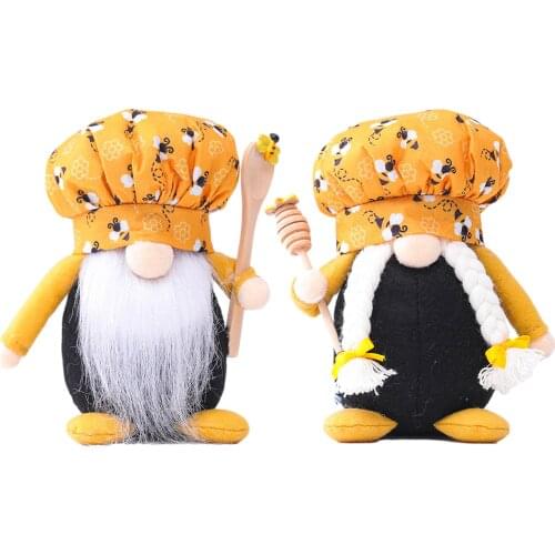 Bumble Bee Chef Gnome Scandinavian Tomte Nisse Plush Doll Chef Figurines Tabletop Honey Bee Elf Ornament Party Gift