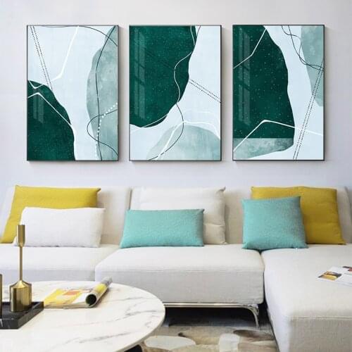 Nordic Green Blue Wall Art Abstract Color Block Canvas Poster Minimalist Print Entrance Painting Picture for Living Room Decor