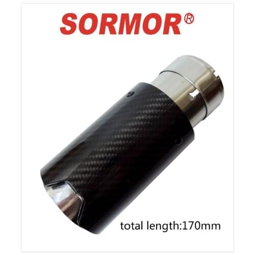 SORMOR 170MM Car Exhaust tips Systems mirror polishing stainless steel and glossy carbon fiber univeral muffler tips