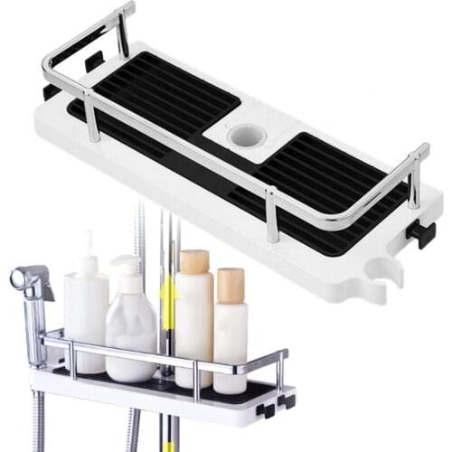 Storage Rack Organizer Kitchen Bathroom Rack Holder Bathroom Multifunctional Punch Free Shower Rod Rectangular Storage Holder