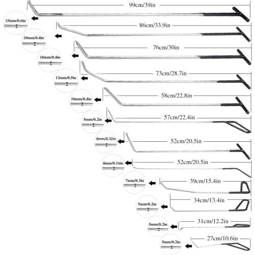 Best Super PDR Tools Hook Push Rod Stainless Steel Black Car Crowbar Paintless Dent Repair Tools Auto Hand Tool Pry Bar Set Tool