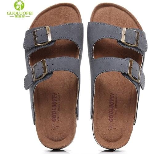 Lovers Cork Slippers Summer Fashion All-match Anti-skid Lovers Cowhide Slippers Beach Shoes