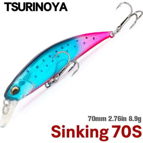 TSURINOYA NEW Fishing Lure DW75 Sinking Minnow Hard Lure 70S 70mm 8.9g Jerkbait Wobbler Fishing Bait Freshwater Bass Trout Lure