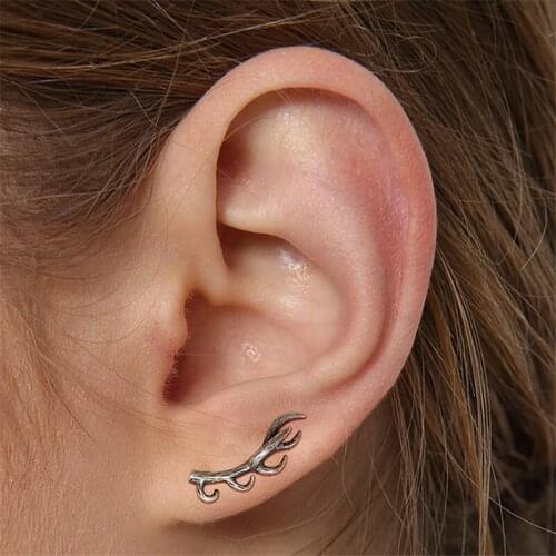 925 Sterling Silver Deer Horn Clip Earrings Jewelry Female Fashion Accessories Womens Earrings One Piece Wholesale Price