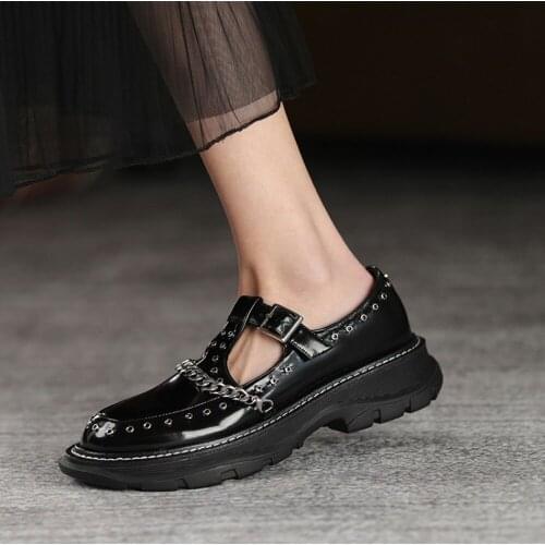 Womens Lolita T-Strap Round Toe Platform Gothic Rivet Studs Punk Pumps Shoes Creepers Metal Chain Japanese Harajuku New 2021