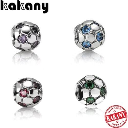 New S925 Sterling Silver Multicolor Football Charm Womens DIY Bracelet Fashion Luxury Jewelry